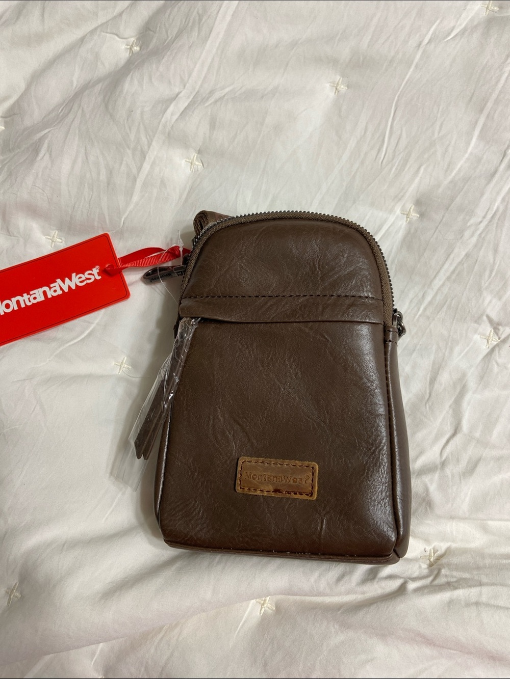 Montana West Brown Leather Compact Crossbody Pouch